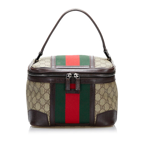 グッチ GGスプリーム バニティ シェリーライン ハンドバッグ 131191 ベージュ PVC レザー レディース GUCCI 【中古】