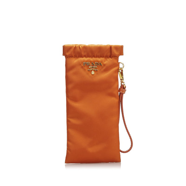 プラダ テスート バネ口 ポーチ ペンケース メガネケース オレンジ ナイロン レザー レディース PRADA 【中古】