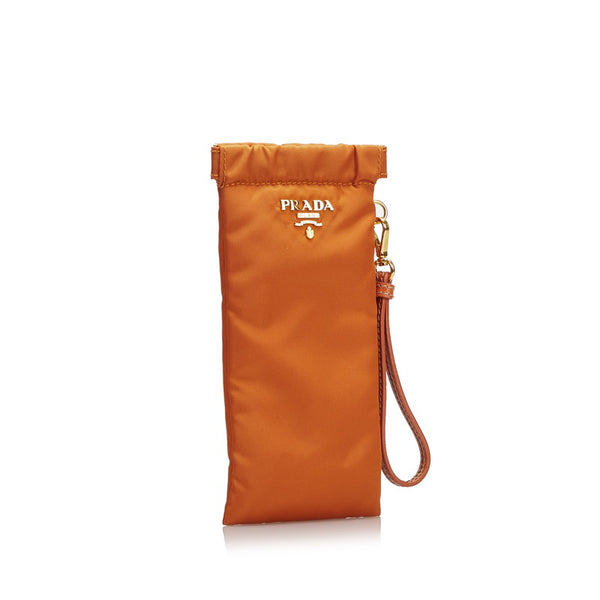 プラダ テスート バネ口 ポーチ ペンケース メガネケース オレンジ ナイロン レザー レディース PRADA 【中古】