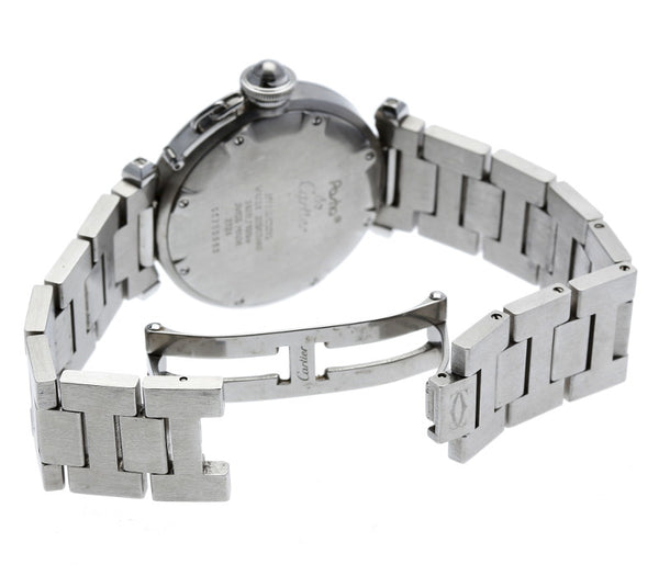 カルティエ パシャC W31043M7 シルバー ステンレススチール 腕時計 レディース CARTIER クオーツ ブラック文字盤 中古