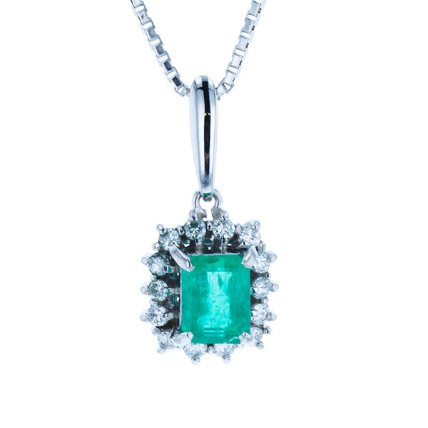 Pt900 プラチナ Pt850 プラチナ エメラルド0.85ct ダイヤ0.22ct ネックレス レディース 【中古】