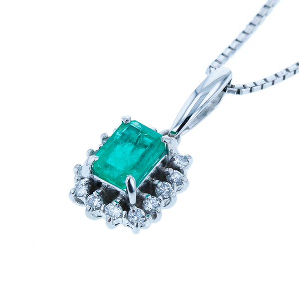 Pt900 プラチナ Pt850 プラチナ エメラルド0.85ct ダイヤ0.22ct ネックレス レディース 【中古】