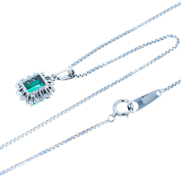 Pt900 プラチナ Pt850 プラチナ エメラルド0.85ct ダイヤ0.22ct ネックレス レディース 【中古】