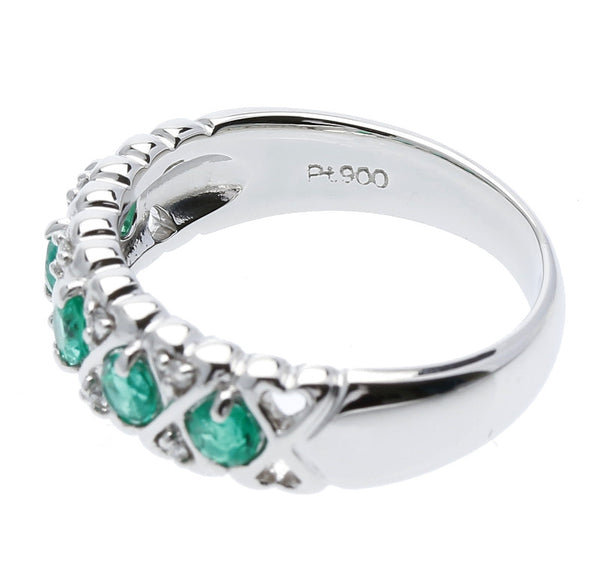 Pt900 プラチナ エメラルド0.52ct ダイヤ0.08ct リング 指輪 レディース 14号 中古