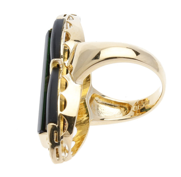 K18イエローゴールド トルマリン5.02ct ダイヤ0.06ct オニキス リング 指輪  12号 中古