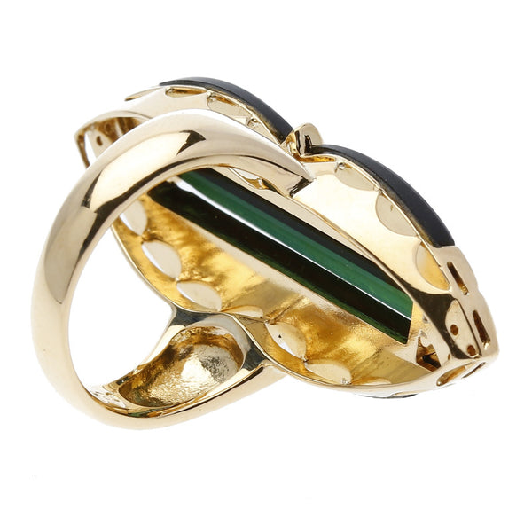 K18イエローゴールド トルマリン5.02ct ダイヤ0.06ct オニキス リング 指輪  12号 中古