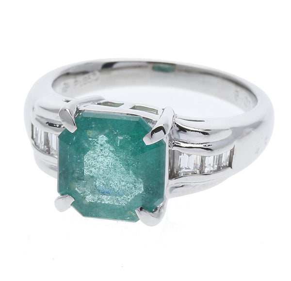 Pt850プラチナ エメラルド2.86ct ダイヤ0.19ct リング 指輪  12.5号 中古