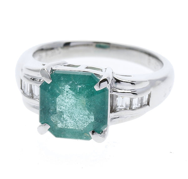 Pt850プラチナ エメラルド2.86ct ダイヤ0.19ct リング 指輪  12.5号 中古