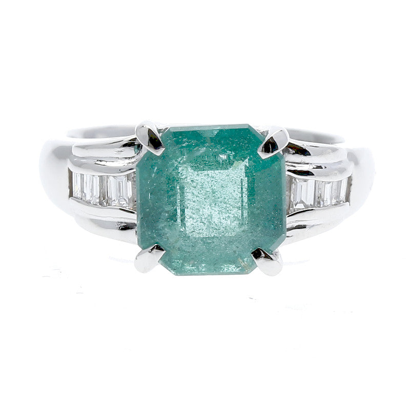 Pt850プラチナ エメラルド2.86ct ダイヤ0.19ct リング 指輪  12.5号 中古