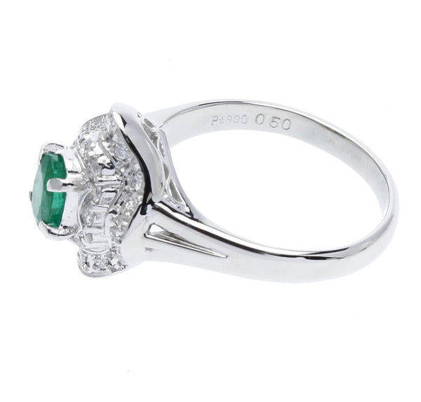 Pt900プラチナ エメラルド0.50ct ダイヤ0.31ct リング 指輪  10号 中古