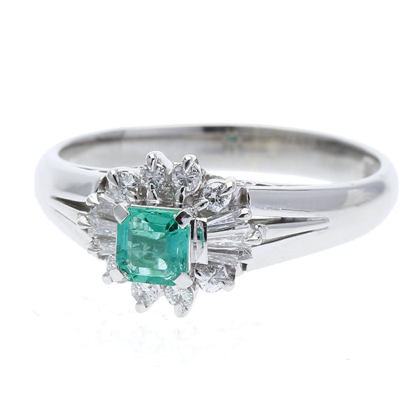 Pt900 プラチナ エメラルド0.20ct ダイヤ0.18ct リング 指輪 レディース 10号 【中古】