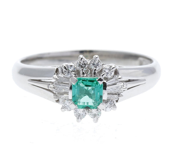 Pt900 プラチナ エメラルド0.20ct ダイヤ0.18ct リング 指輪 レディース 10号 【中古】