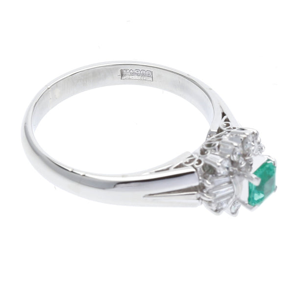 Pt900 プラチナ エメラルド0.20ct ダイヤ0.18ct リング 指輪 レディース 10号 【中古】