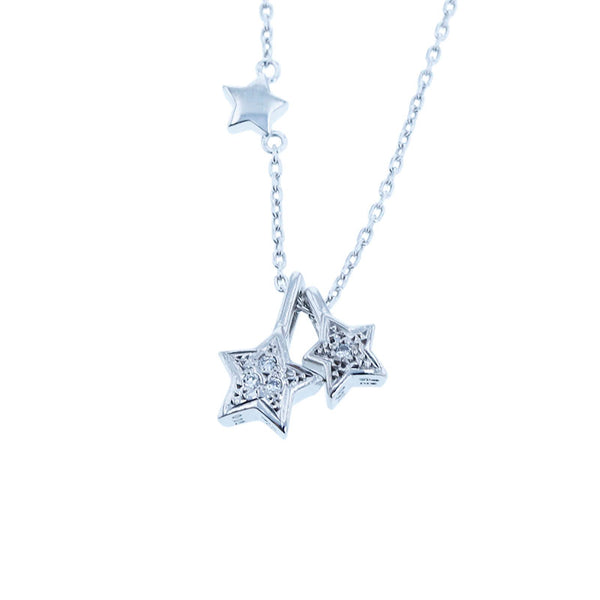 スタージュエリー K18WG ホワイトゴールド ダイヤ0.02ct＆.0.01ct スターモチーフ ネックレス レディース STAR JEWELRY 【中古】