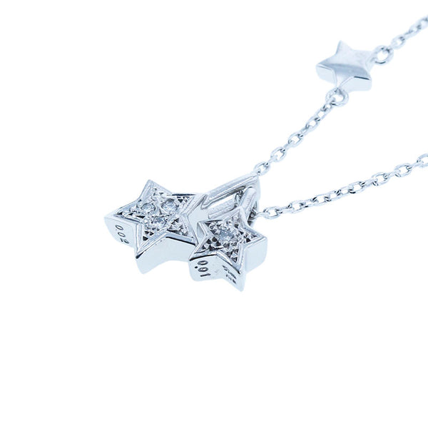 スタージュエリー K18WG ホワイトゴールド ダイヤ0.02ct＆.0.01ct スターモチーフ ネックレス レディース STAR JEWELRY 【中古】