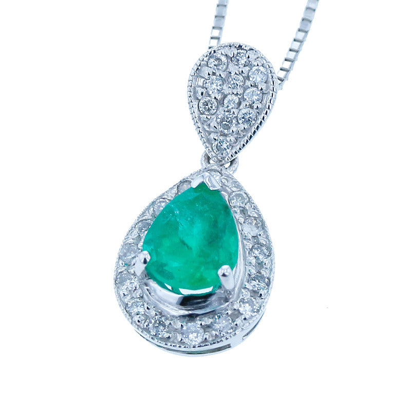 K18ホワイトゴールド エメラルド0.67ct ダイヤ0.18ct ネックレス  中古