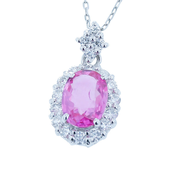 Pt900プラチナ Pt850プラチナ ピンクサファイア1.033ct ダイヤ0.28ct ネックレス  中古