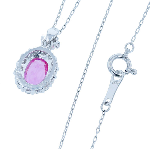 Pt900プラチナ Pt850プラチナ ピンクサファイア1.033ct ダイヤ0.28ct ネックレス  中古
