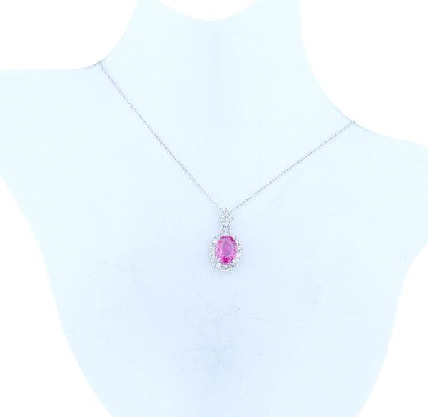 Pt900プラチナ Pt850プラチナ ピンクサファイア1.033ct ダイヤ0.28ct ネックレス  中古