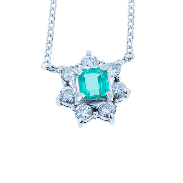 Pt900 プラチナ Pt850 プラチナ エメラルド0.51ct ダイヤ0.60ct ネックレス レディース 【中古】