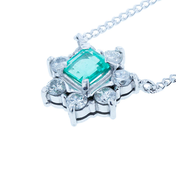 Pt900 プラチナ Pt850 プラチナ エメラルド0.51ct ダイヤ0.60ct ネックレス レディース 【中古】