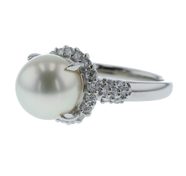 Pt900 プラチナ 白蝶パール10.5mm ダイヤ0.63ct リング 指輪 レディース 16号 中古