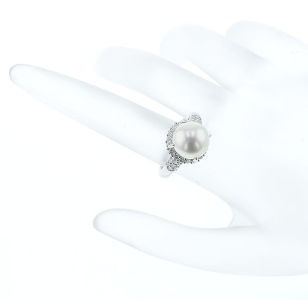Pt900 プラチナ 白蝶パール10.5mm ダイヤ0.63ct リング 指輪 レディース 16号 中古