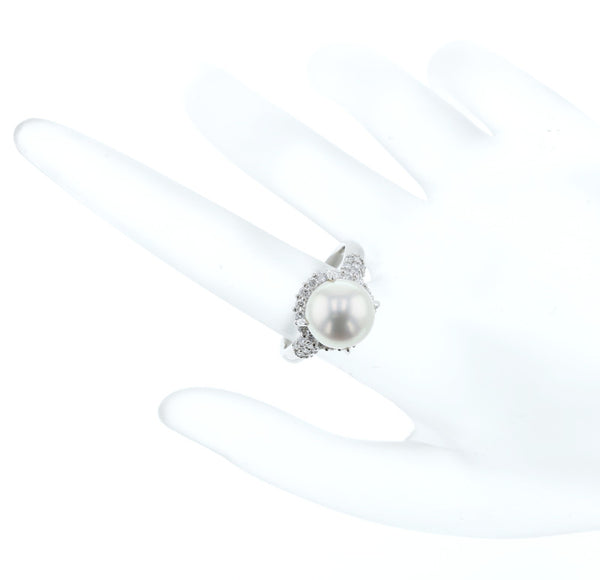 Pt900 プラチナ 白蝶パール10.5mm ダイヤ0.63ct リング 指輪 レディース 16号 中古