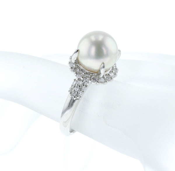 Pt900 プラチナ 白蝶パール10.5mm ダイヤ0.63ct リング 指輪 レディース 16号 中古