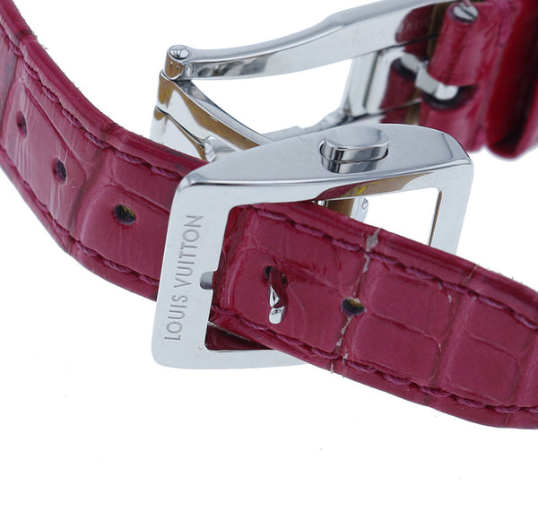 ルイ ヴィトン タンブール スリム メタリックフラワー PM QA014 レッド ステンレス レザー 腕時計 レディース LOUIS VUITTON クオーツ シルバー文字盤 【中古】