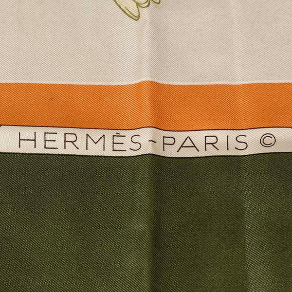 エルメス カレ90 OISEAUX MIGRATEURS 渡り鳥 モスグリーン シルク スカーフ レディース HERMES 【中古】