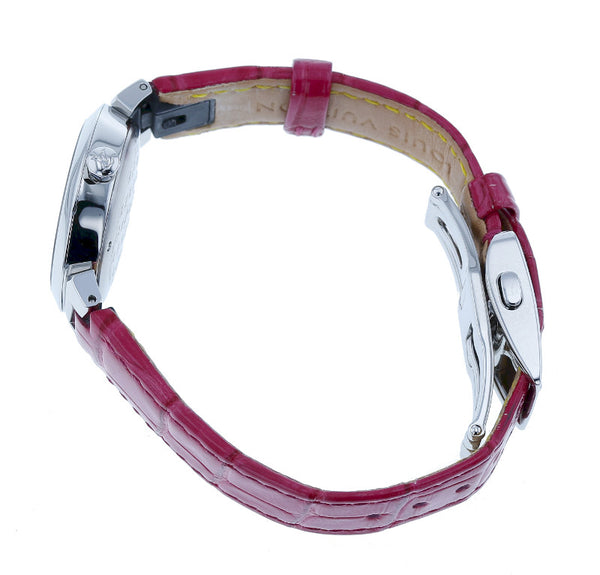 ルイ ヴィトン タンブール スリム メタリックフラワー PM QA014 レッド ステンレス レザー 腕時計 レディース LOUIS VUITTON クオーツ シルバー文字盤 【中古】