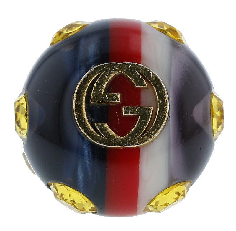 グッチ レッド グリーン ラインストーン ヴィンテージ ウェブライン リング 指輪 レディース GUCCI 15号 中古