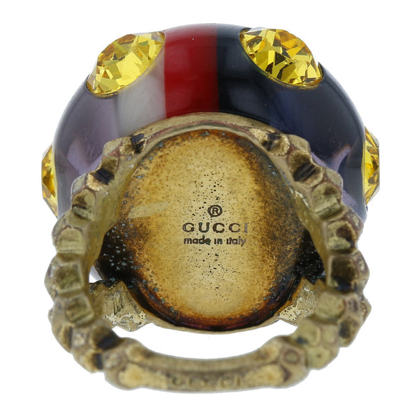 グッチ レッド グリーン ラインストーン ヴィンテージ ウェブライン リング 指輪 レディース GUCCI 15号 中古