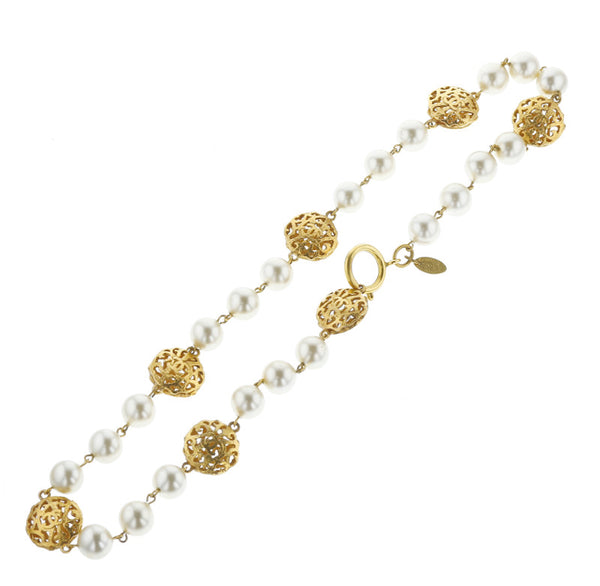 シャネル メッキ パール12mm パール ここマーク ネックレス レディース CHANEL ２ ５刻印 中古
