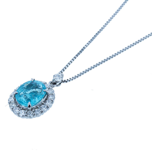 Pt900 プラチナ Pt850 プラチナ パライバトルマリン1.92ct ダイヤ0.53ct ネックレス レディース 【中古】