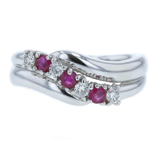 Pt900 プラチナ ルビー0.24ct ダイヤ0.20ct リング 指輪 レディース 11号 【中古】