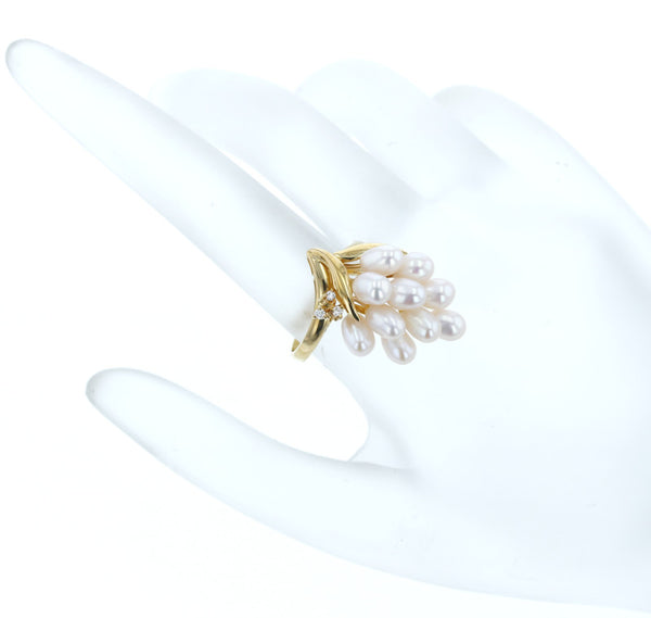 K18YG イエローゴールド 淡水パール4mm～7mm ダイヤ0.04ct リング 指輪 レディース 13号 【中古】