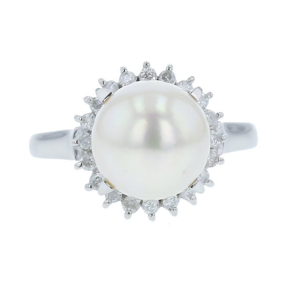 Pt900 プラチナ アコヤパール9.5mm ダイヤ0.20ct リング 指輪  14.5号 中古