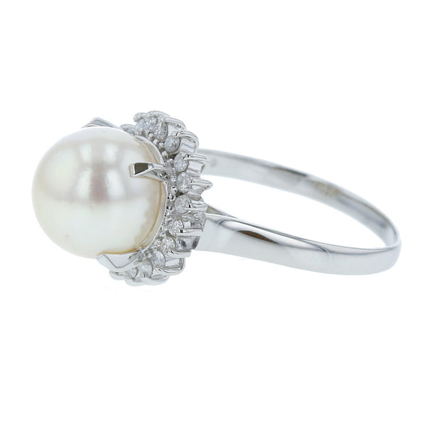 Pt900 プラチナ アコヤパール9.5mm ダイヤ0.20ct リング 指輪  14.5号 中古