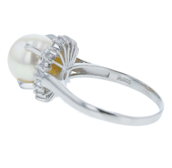 Pt900 プラチナ アコヤパール9.5mm ダイヤ0.20ct リング 指輪  14.5号 中古