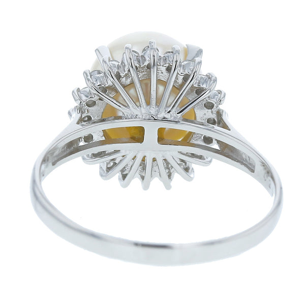 Pt900 プラチナ アコヤパール9.5mm ダイヤ0.20ct リング 指輪  14.5号 中古