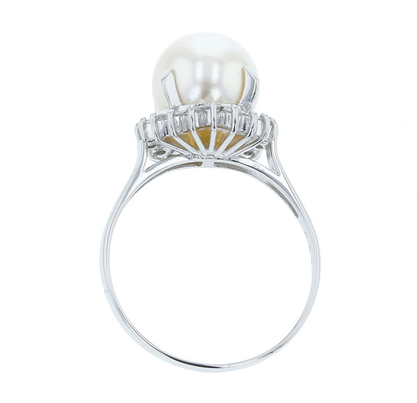 Pt900 プラチナ アコヤパール9.5mm ダイヤ0.20ct リング 指輪  14.5号 中古