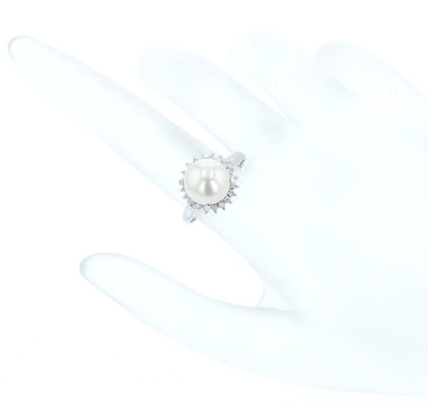 Pt900 プラチナ アコヤパール9.5mm ダイヤ0.20ct リング 指輪  14.5号 中古