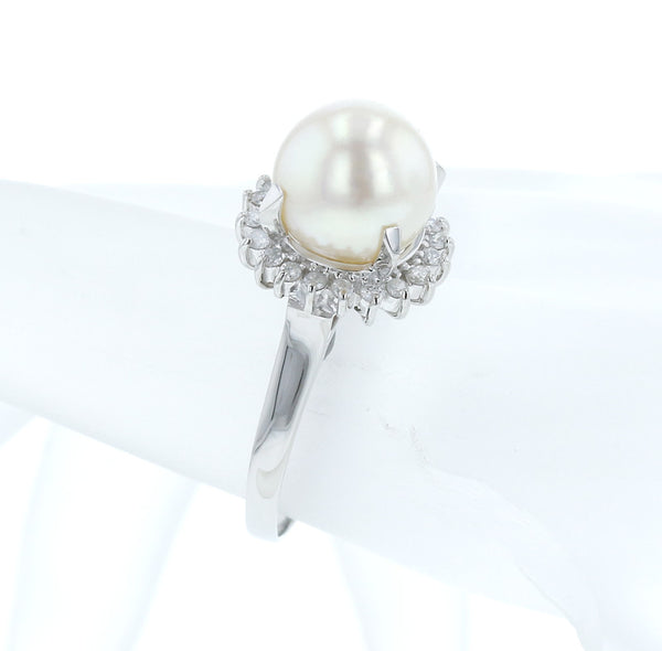 Pt900 プラチナ アコヤパール9.5mm ダイヤ0.20ct リング 指輪  14.5号 中古