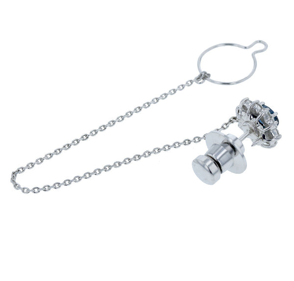 Pt900 プラチナ サファイア0.61ct ダイヤ0.46ct ピン ブローチ レディース 中古