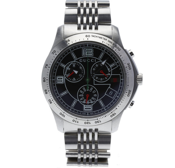 グッチ Gタイムレスクロノ 126.2 シルバー ステンレススチール 腕時計 メンズ GUCCI クオーツ ブラック文字盤 【中古】
