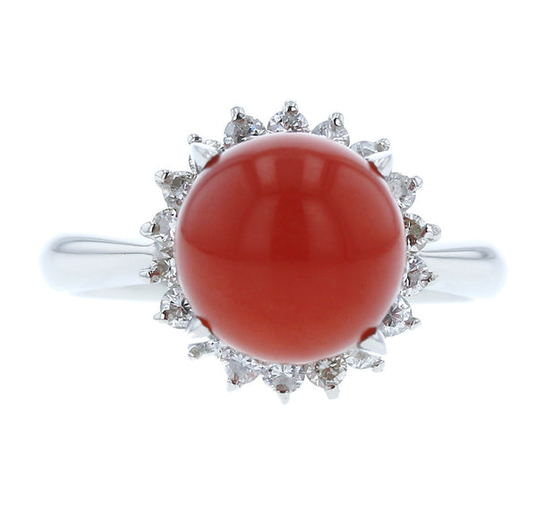 Pt900 プラチナ 珊瑚9.3mm ダイヤ0.37ct リング 指輪 レディース 12号 中古