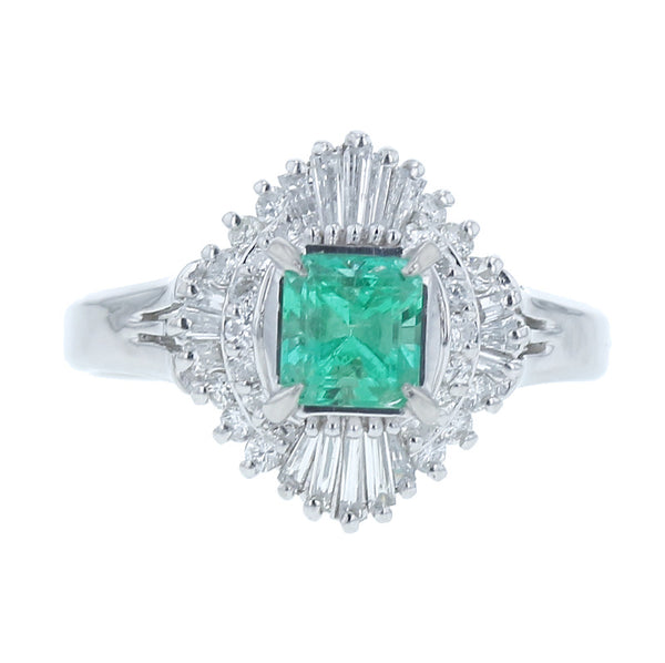 Pt900 プラチナ エメラルド0.63ct ダイヤ0.50ct リング 指輪 レディース 14.5号 中古