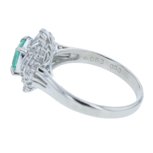 Pt900 プラチナ エメラルド0.63ct ダイヤ0.50ct リング 指輪 レディース 14.5号 中古
